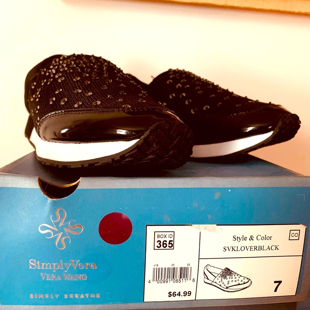 Simple Vera Wang Black Embellished Walking Sneakers 7